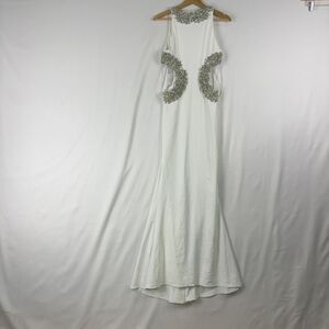 Bronx and Banco White Gown with Silver Beaded Accents